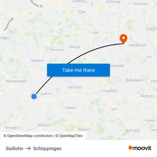 Südlohn to Schöppingen map