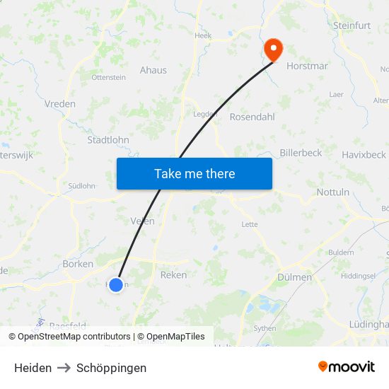 Heiden to Schöppingen map