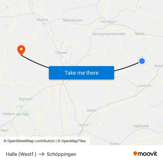 Halle (Westf.) to Schöppingen map