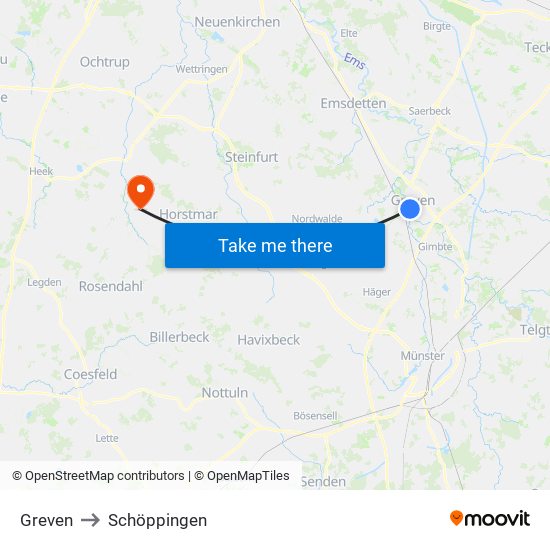 Greven to Schöppingen map