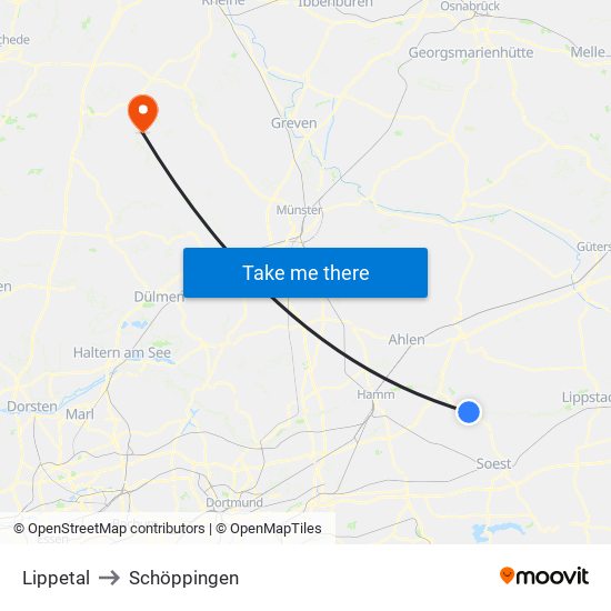 Lippetal to Schöppingen map