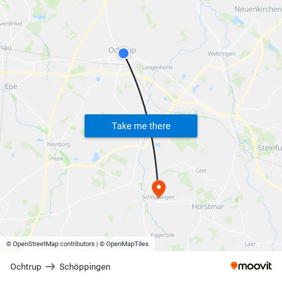 Ochtrup to Schöppingen map