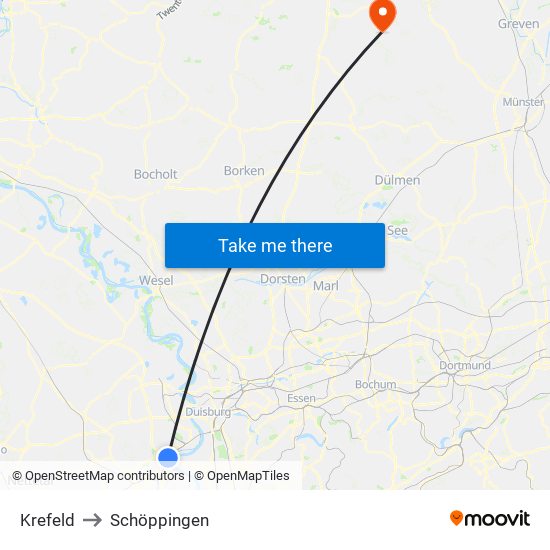 Krefeld to Schöppingen map