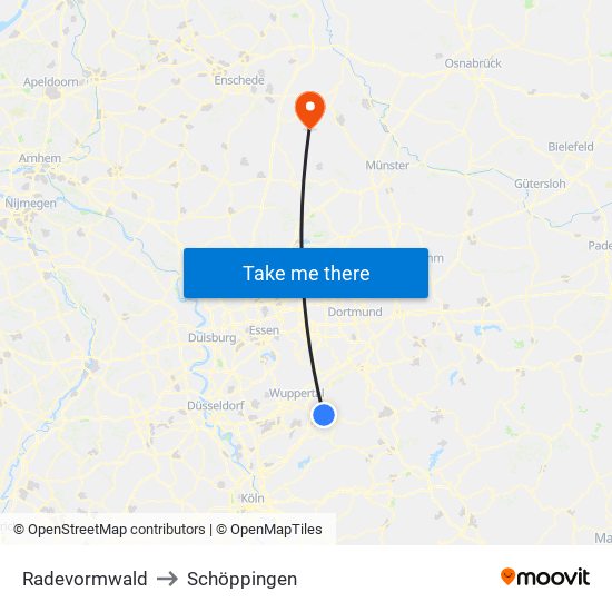 Radevormwald to Schöppingen map