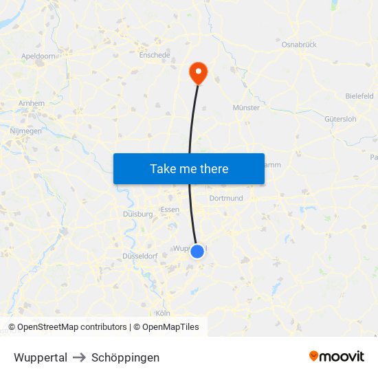 Wuppertal to Schöppingen map