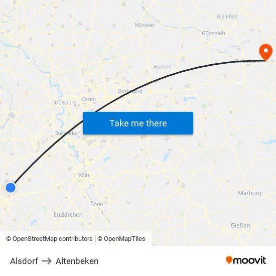 Alsdorf to Altenbeken map