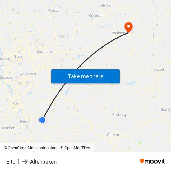 Eitorf to Altenbeken map