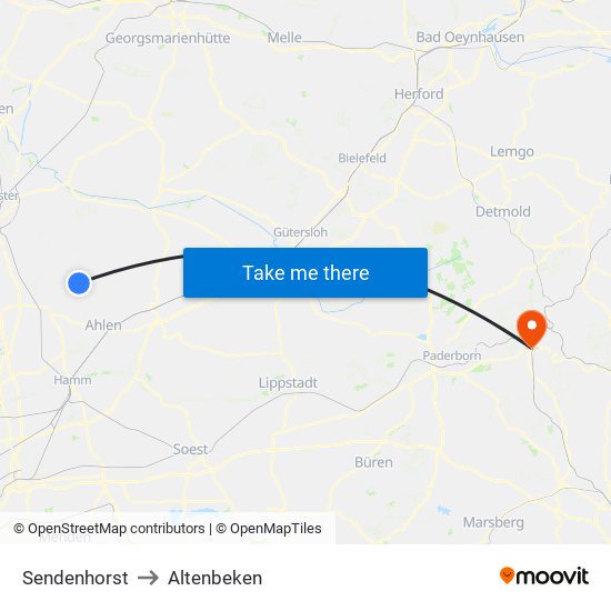 Sendenhorst to Altenbeken map