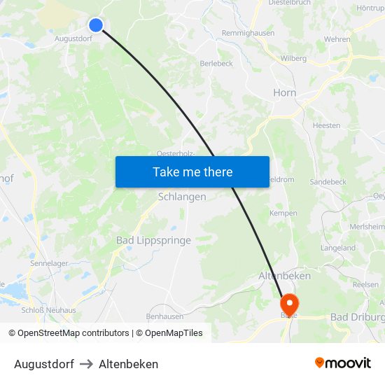 Augustdorf to Altenbeken map