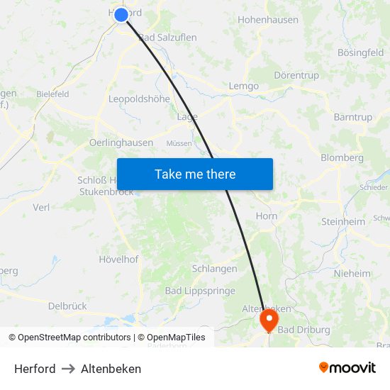 Herford to Altenbeken map