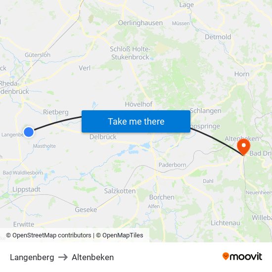 Langenberg to Altenbeken map