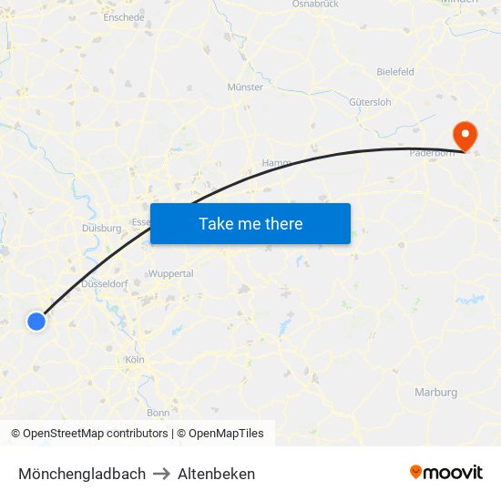 Mönchengladbach to Altenbeken map