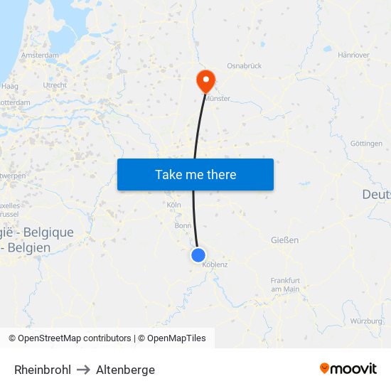 Rheinbrohl to Altenberge map