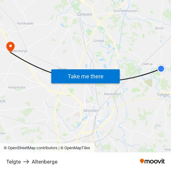Telgte to Altenberge map