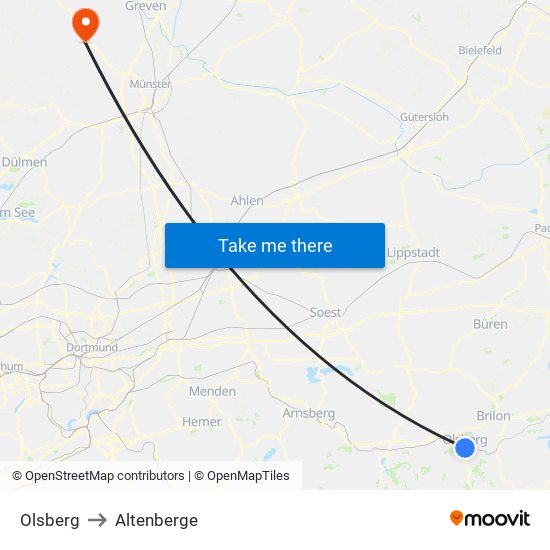 Olsberg to Altenberge map