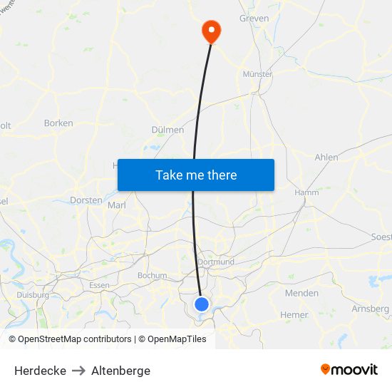 Herdecke to Altenberge map