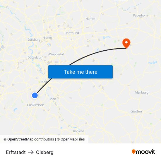 Erftstadt to Olsberg map
