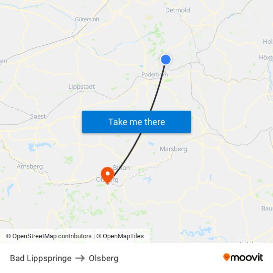 Bad Lippspringe to Olsberg map