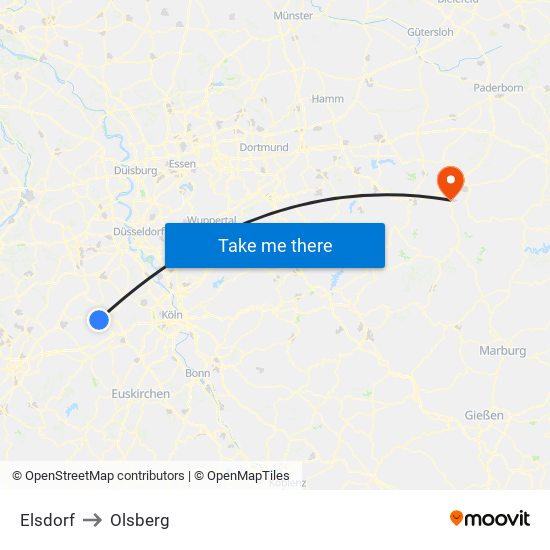Elsdorf to Olsberg map