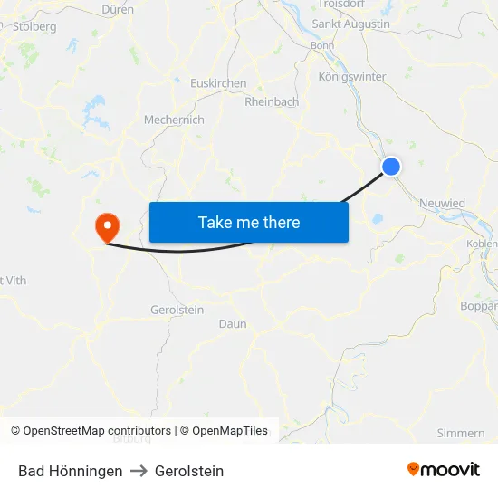 Bad Hönningen to Gerolstein map