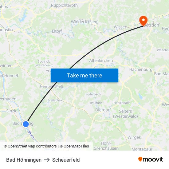 Bad Hönningen to Scheuerfeld map