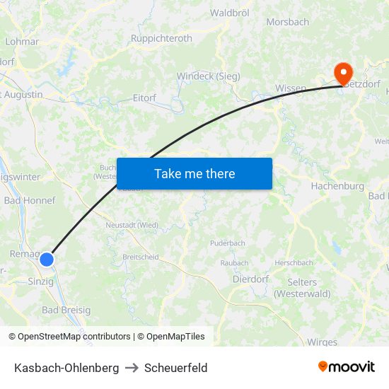 Kasbach-Ohlenberg to Scheuerfeld map