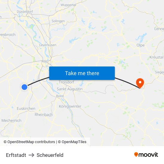 Erftstadt to Scheuerfeld map