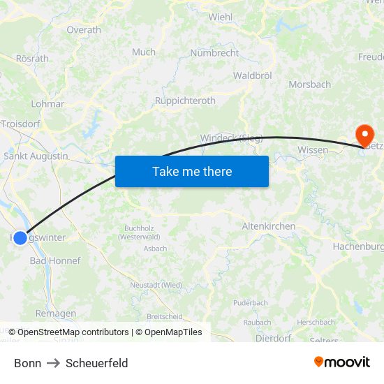 Bonn to Scheuerfeld map