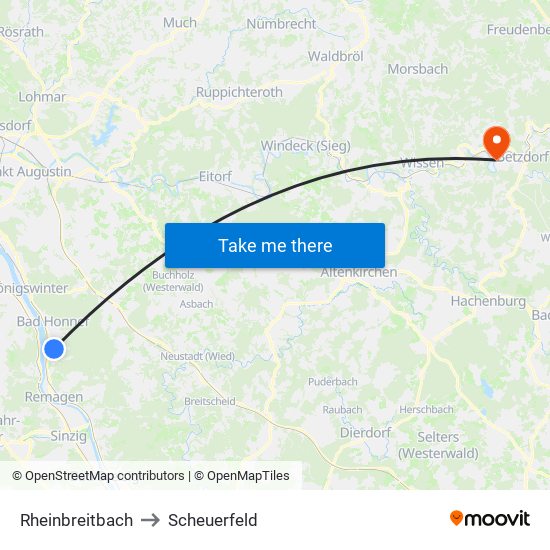 Rheinbreitbach to Scheuerfeld map