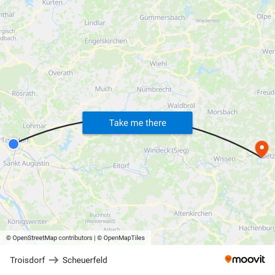 Troisdorf to Scheuerfeld map
