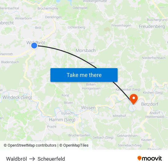 Waldbröl to Scheuerfeld map