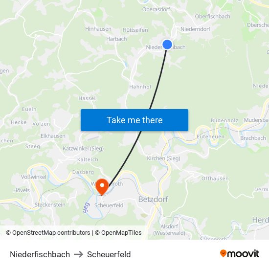 Niederfischbach to Scheuerfeld map