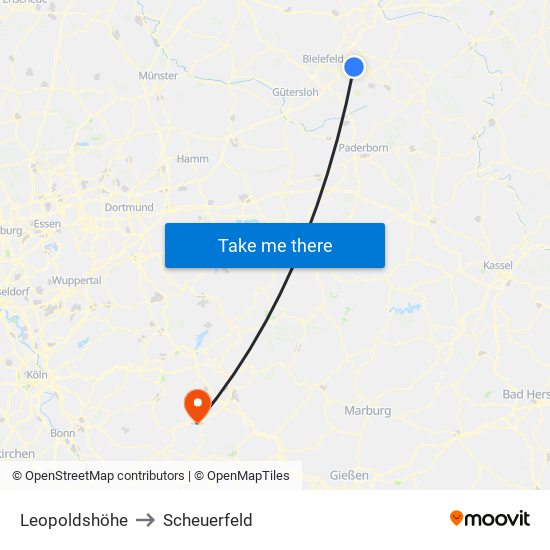 Leopoldshöhe to Scheuerfeld map