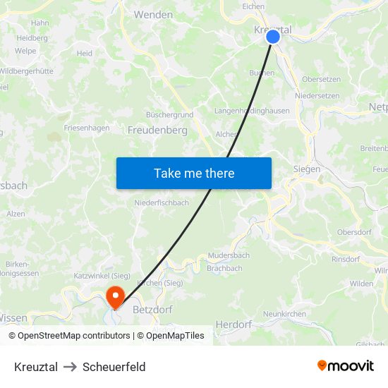 Kreuztal to Scheuerfeld map