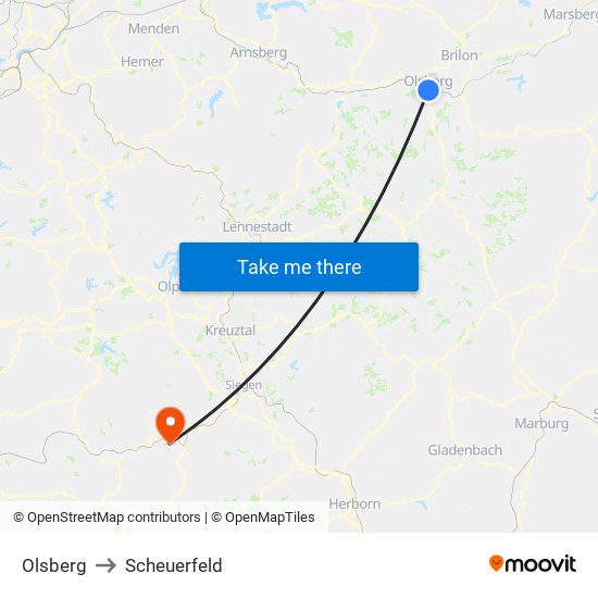 Olsberg to Scheuerfeld map