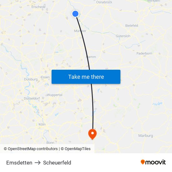 Emsdetten to Scheuerfeld map