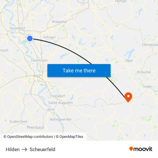 Hilden to Scheuerfeld map