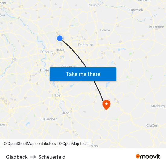 Gladbeck to Scheuerfeld map
