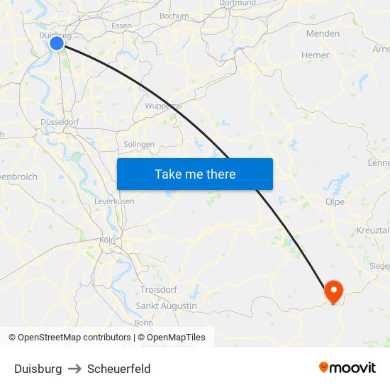 Duisburg to Scheuerfeld map