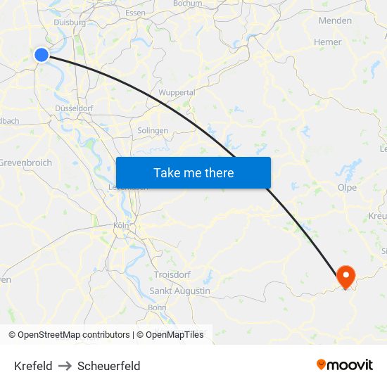 Krefeld to Scheuerfeld map