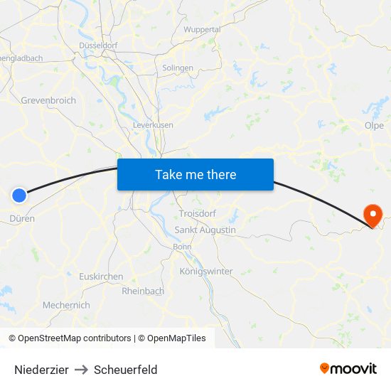 Niederzier to Scheuerfeld map