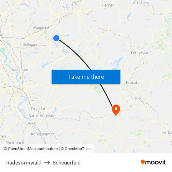 Radevormwald to Scheuerfeld map
