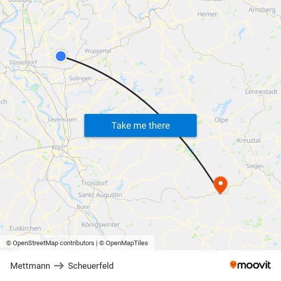 Mettmann to Scheuerfeld map
