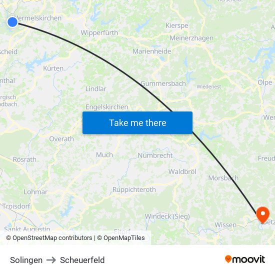 Solingen to Scheuerfeld map