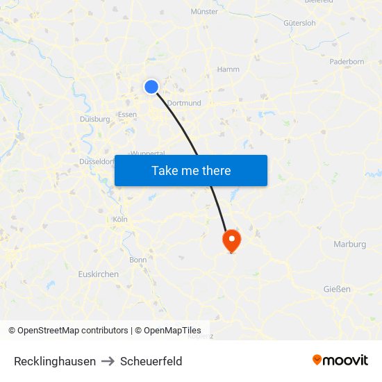 Recklinghausen to Scheuerfeld map