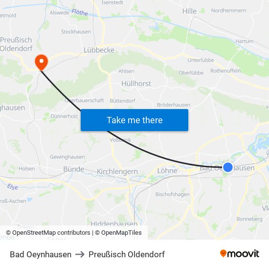 Bad Oeynhausen to Preußisch Oldendorf map