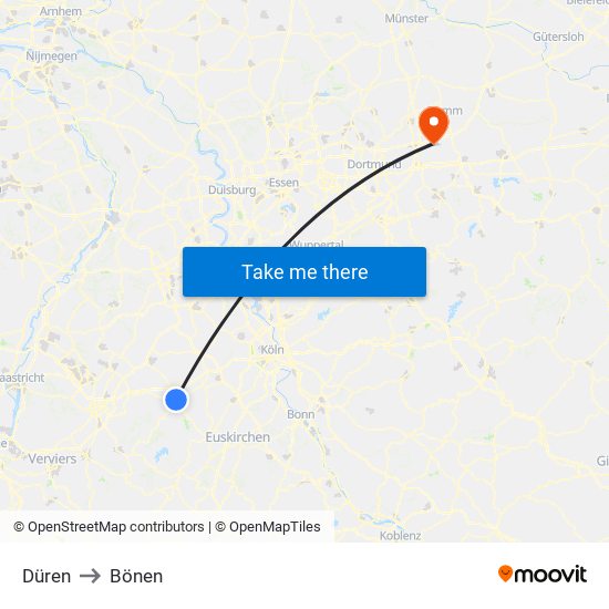 Düren to Bönen map