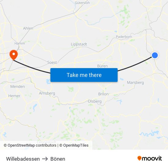 Willebadessen to Bönen map