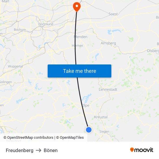 Freudenberg to Bönen map