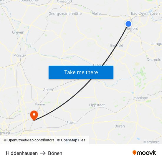 Hiddenhausen to Bönen map